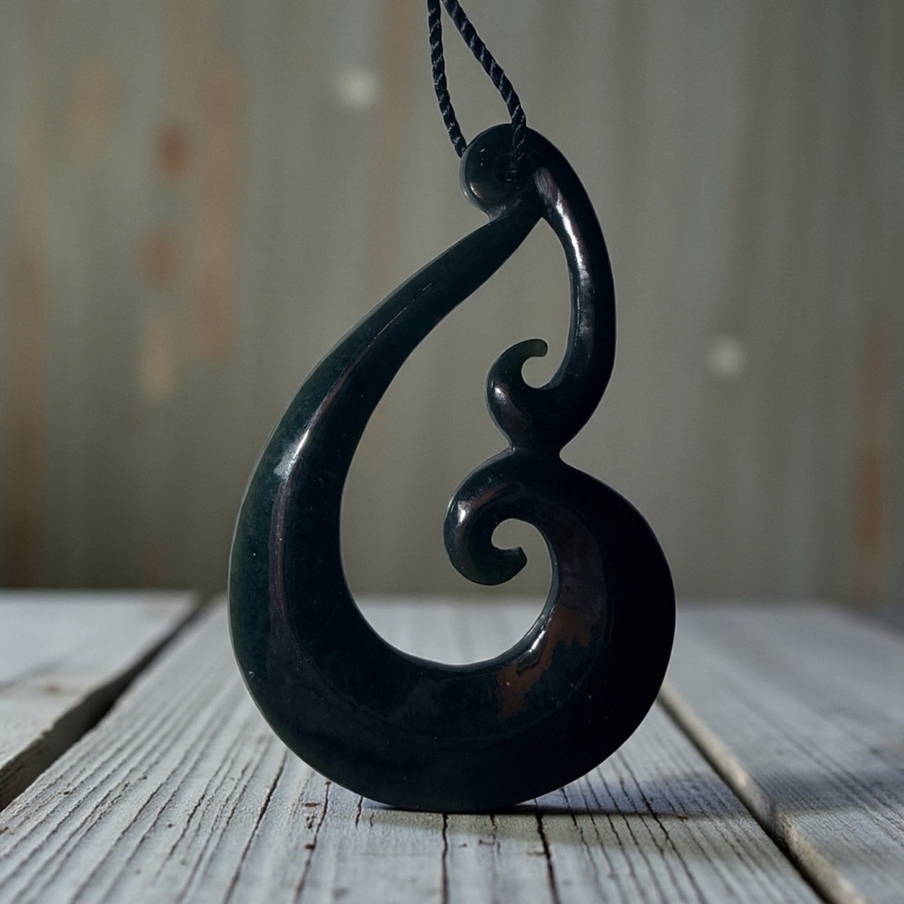 MAORI BLACK Hand Carved BONE Pendant w/Black cord Necklace